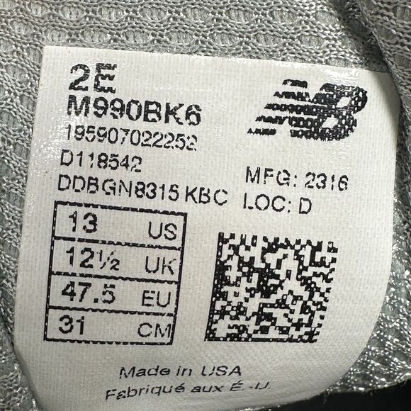 New Balance 990 Running Shoes Men’s 13 2E EE Sneakers Wide Black White Gray - Picture 7 of 10